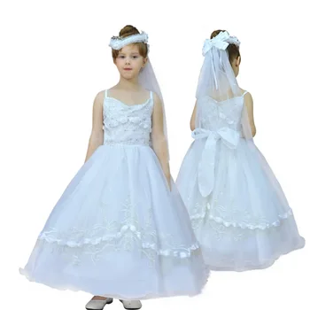 2020 новата модерна детски дрехи Сватба сватбена рокля с цветя модел за момичета бяло пищни бебешка рокля на принцеса